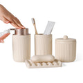 BosilunLife Beige Bathroom Accessories Set - Ceramic Bathroom Counter Soap Set Bathroom Decor Sets Accessories Bathroom Lotion Soap Dispenser and Toothbrush Holder Set, Soap Dish, Apothecary Jars