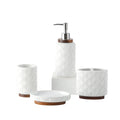 Bathroom Accessories Set 6 Pcs Ceramic Wooden Bathroom Set with Soap Dispenser Toothbrush Holder Tray Tumbler Soap Dish Trash Can（White）