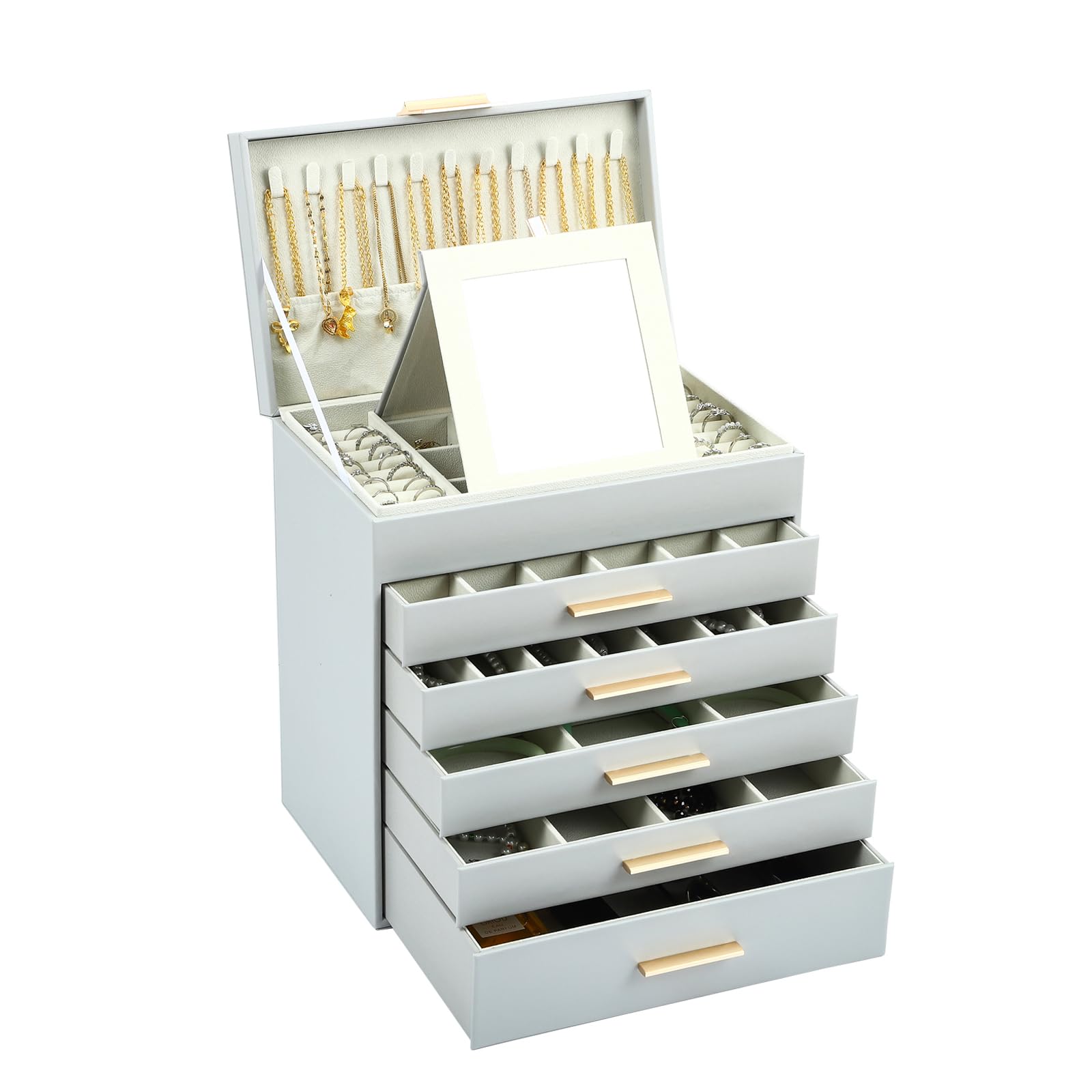 BOOVO Jewelry Boxes for Women, White and Black 6 Layer Large Jewelry Box for Necklace, Bracelet, Earrings, Rings Storage, Jewelry holder Organizer for Girls Gift (Clear Black, 6 layer)