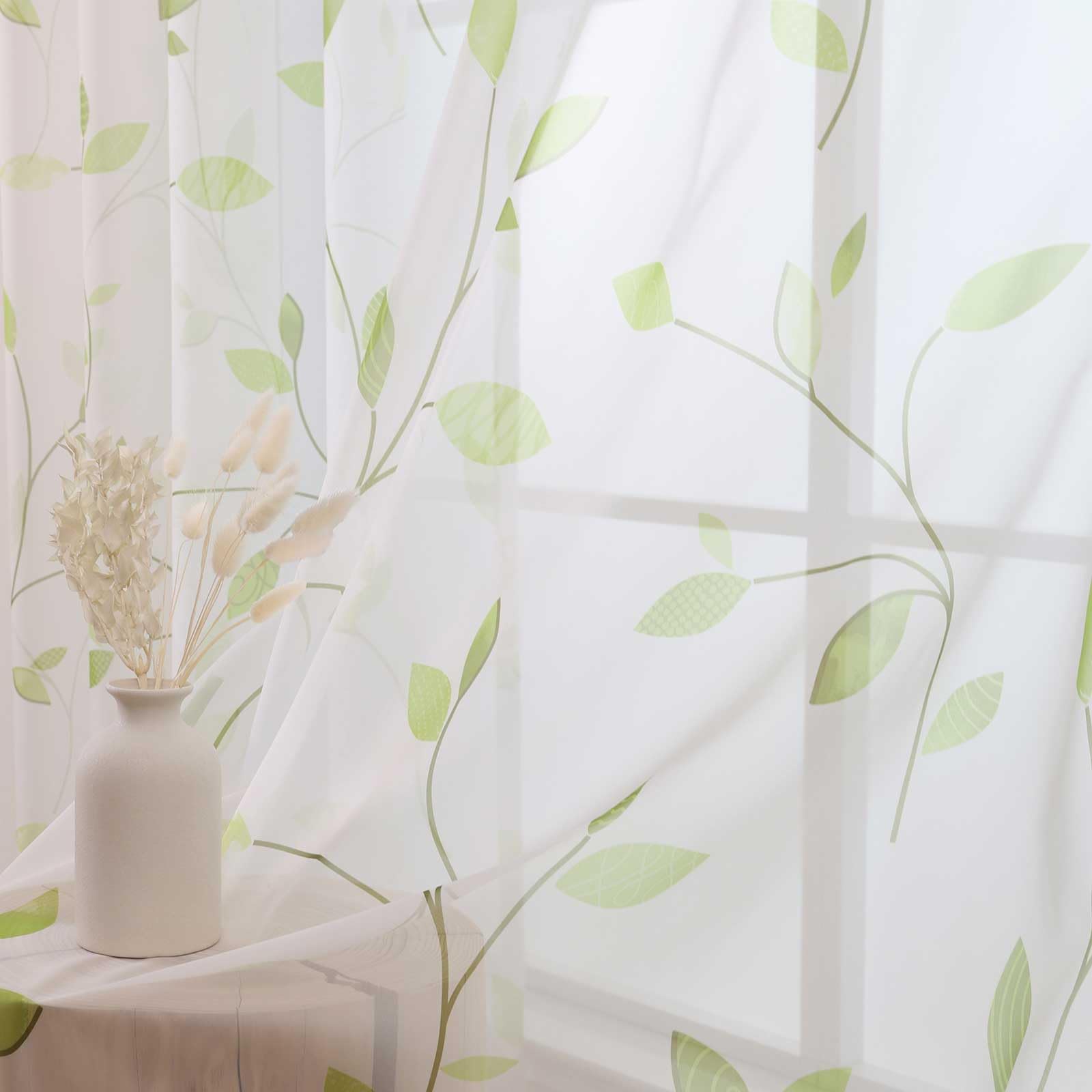 L.Z.E Grey and White Sheer Curtains 84 Inch Long 2 Panels Set, Light Gray Printed Sheer Curtains for Living Room Dining Room, Elegant Wave Pattern Rod Pocket Window Curtains (55W x 84L)