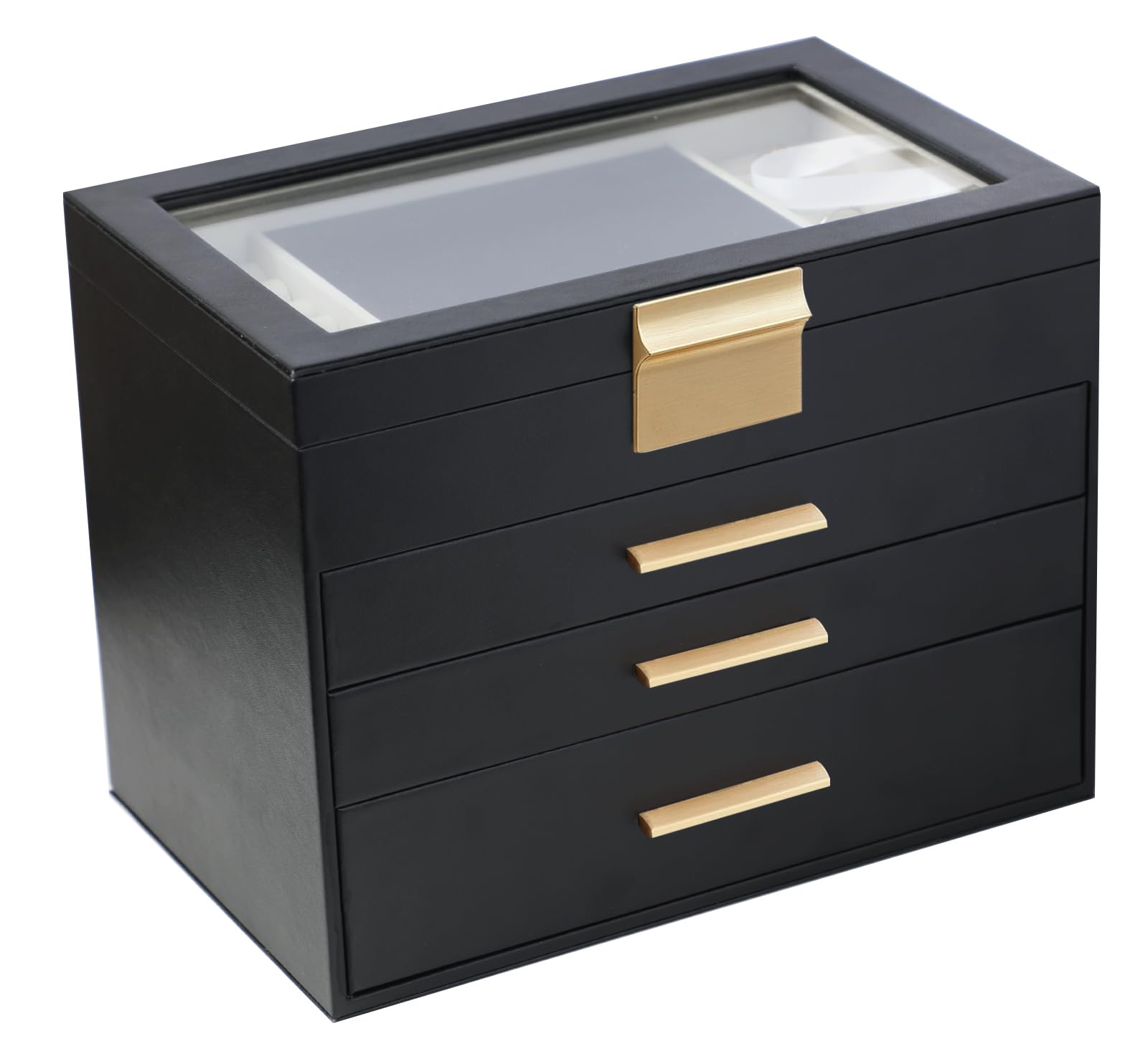 BOOVO Jewelry Boxes for Women, White and Black 6 Layer Large Jewelry Box for Necklace, Bracelet, Earrings, Rings Storage, Jewelry holder Organizer for Girls Gift (Clear Black, 6 layer)