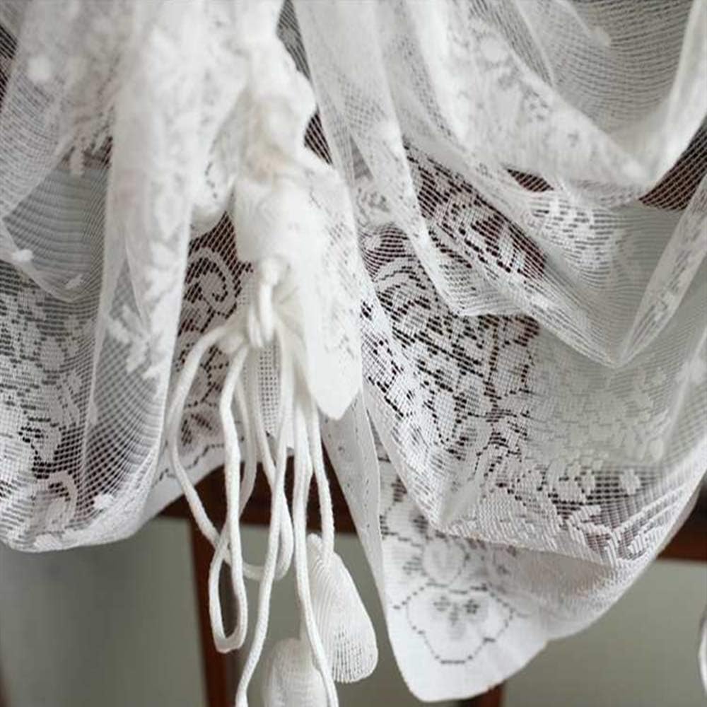 ABREEZE Elegant White Lace Embroidered Sheer Ballon Curtains, Adjustable Tie-Up Curtain Shades, 1 Panel Floral Tulle Curtains for Windows-78''X59''