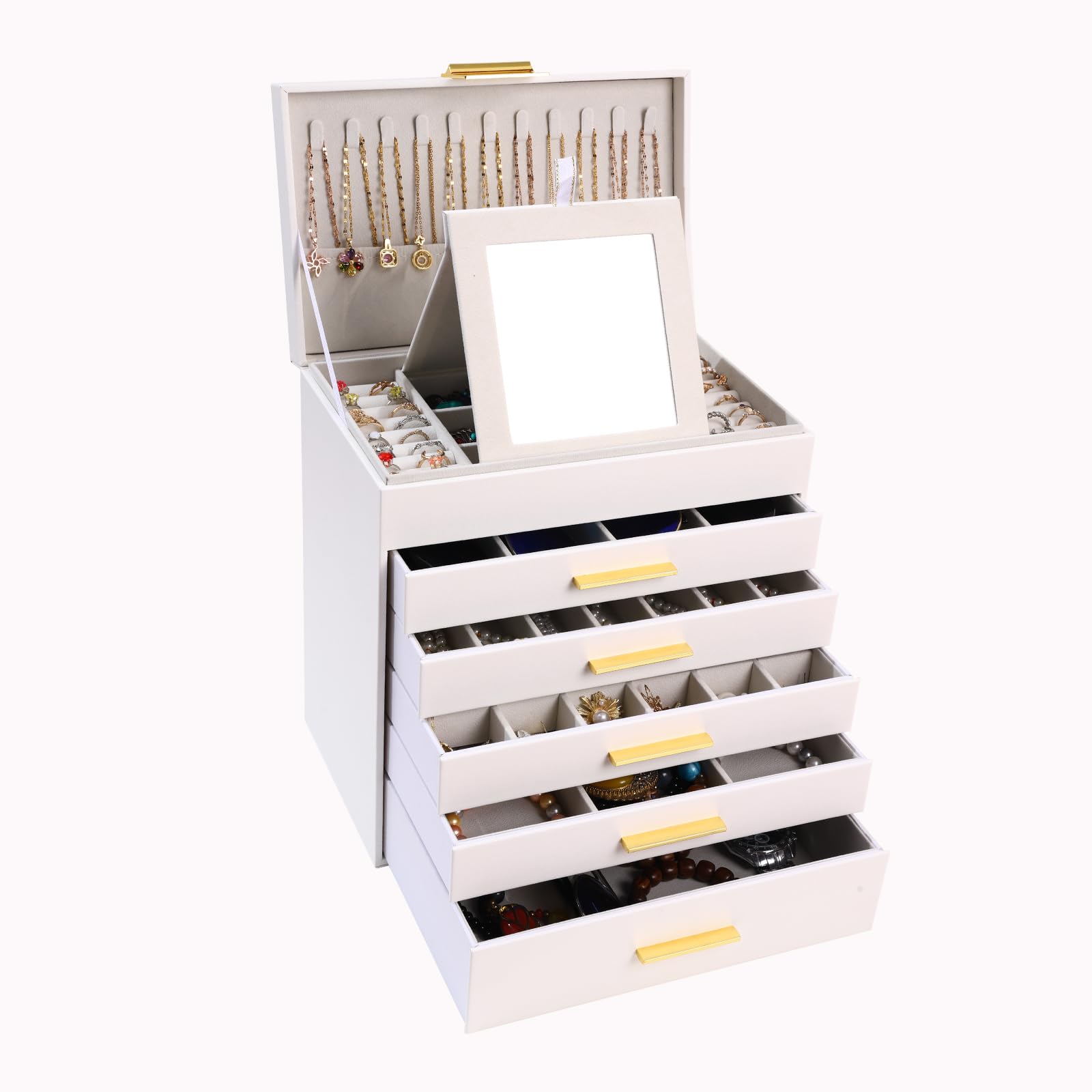 BOOVO Jewelry Boxes for Women, White and Black 6 Layer Large Jewelry Box for Necklace, Bracelet, Earrings, Rings Storage, Jewelry holder Organizer for Girls Gift (Clear Black, 6 layer)