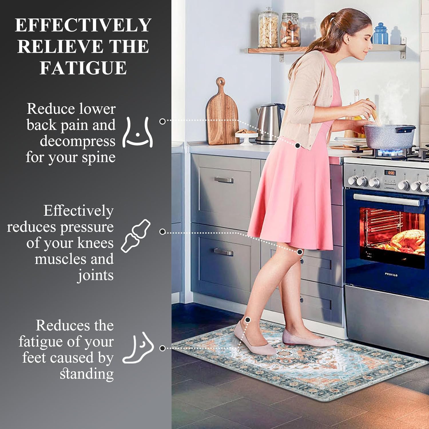 Cushioned Kitchen Rug Sets 3 Piece Anti Fatigue Kitchen Mats for Floor Non Slip Waterproof Kitchen Rugs and Mats Comfort Standing Mat Runner for Home Office,Sink,Laundry