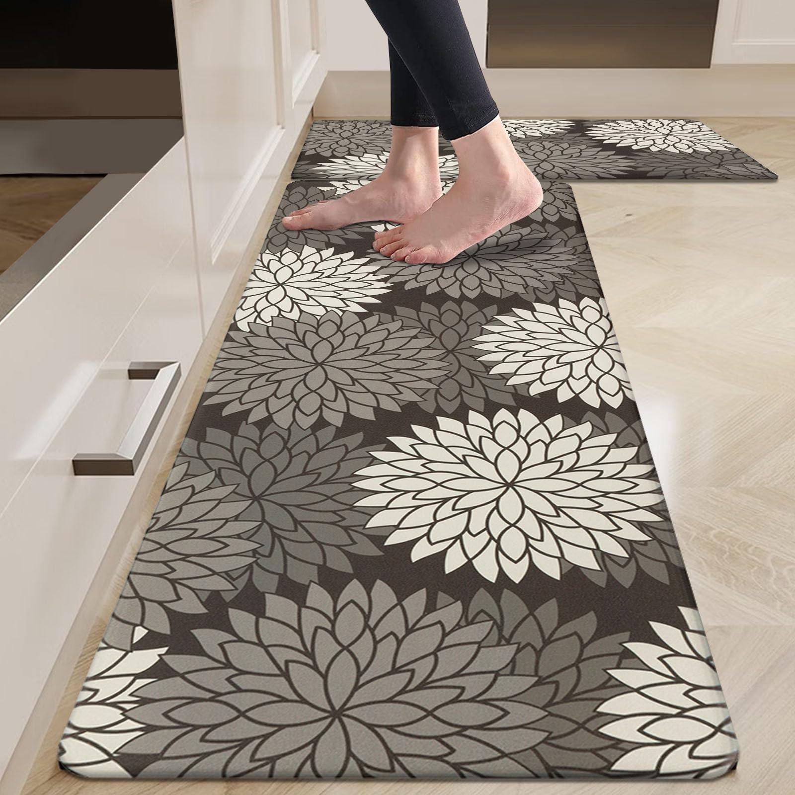 HEBE Anti Fatigue Kitchen Rug Sets 2 Piece Non Slip Kitchen Mats for Floor Cushioned Kitchen Rugs and Mats Waterproof Comfort Standing Mat Runner for Kitchen,Home Office,Sink,Laundry