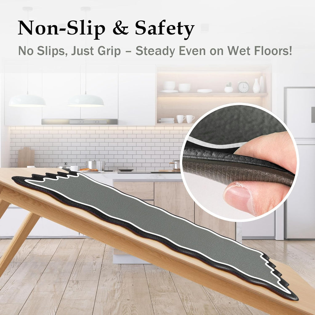 Scalloped Black Gray Kitchen Mats Rugs Sets of 2 Cushioned Anti Fatigue Floor Mat Waterproof Kitchen Rugs Non Slip Foam Comfort Standing Mat for Sink Laundry