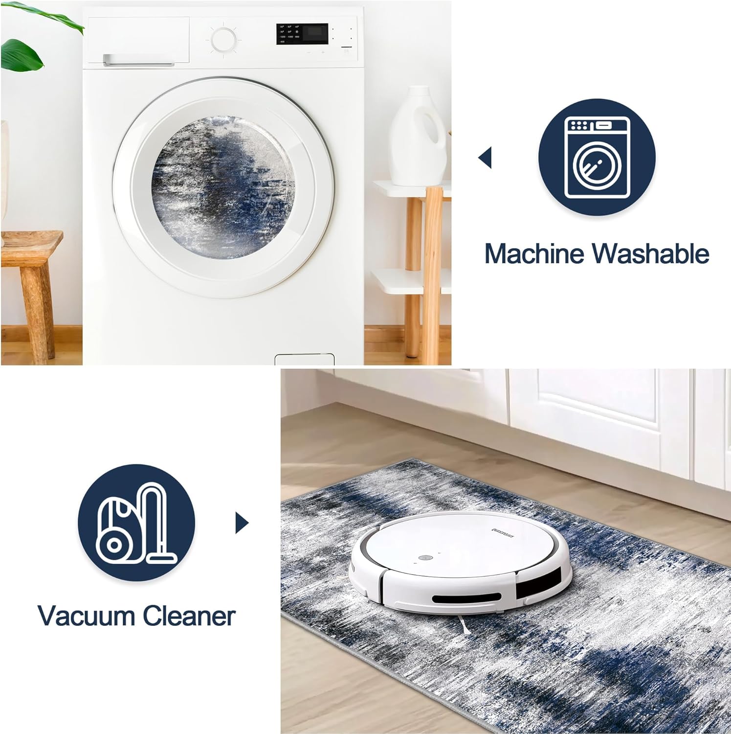 Tritard Upgrade Non Slip Kitchen Rugs Sets of 3 Washable Kitchen Mats for Floor Abstract Kitchen Runner Rug Soft Floor Mat Set Kitchen Carpet Rugs for Hallway, Laundry, Entryway, Office, Blue Grey