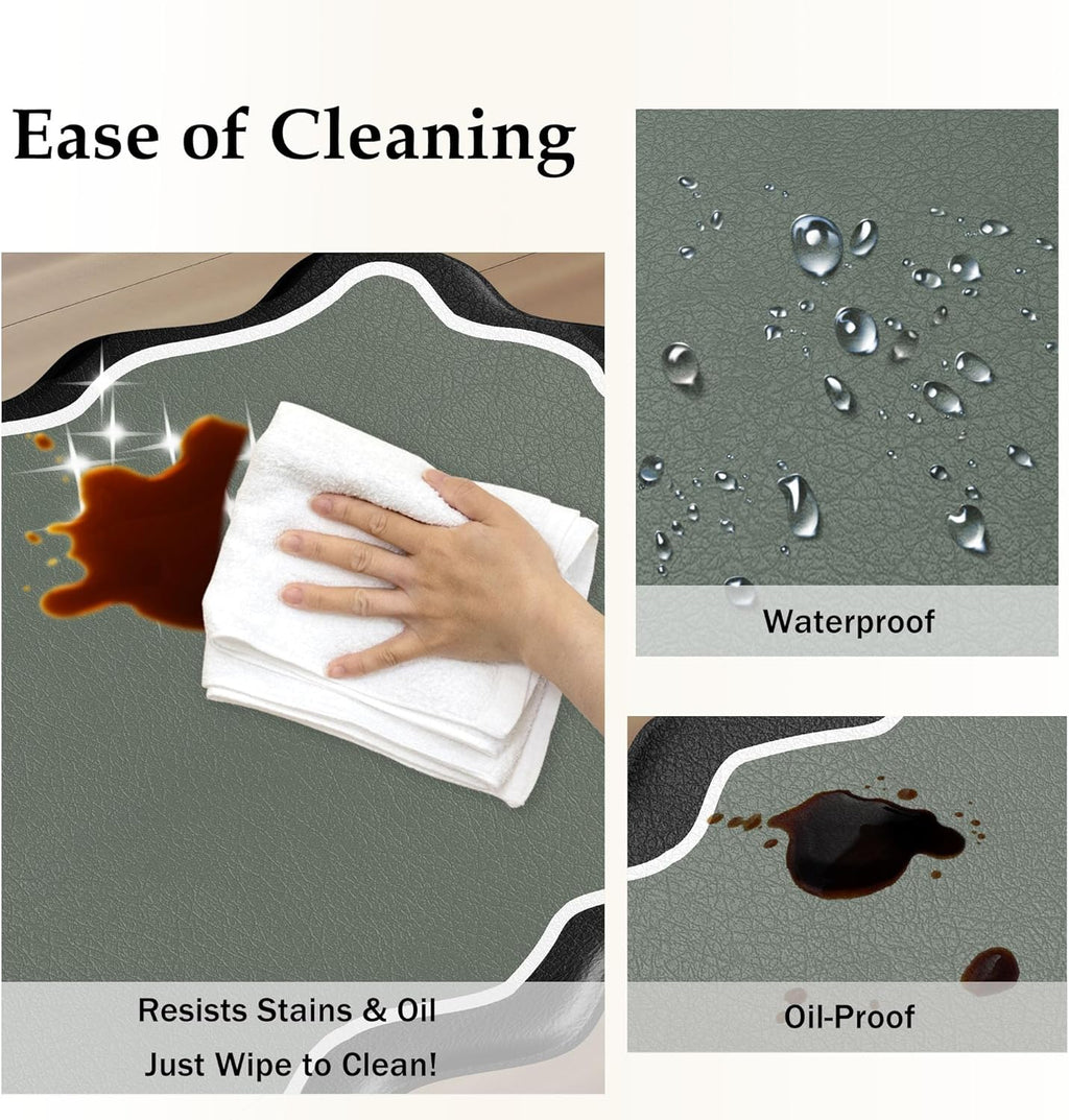 Scalloped Black Gray Kitchen Mats Rugs Sets of 2 Cushioned Anti Fatigue Floor Mat Waterproof Kitchen Rugs Non Slip Foam Comfort Standing Mat for Sink Laundry