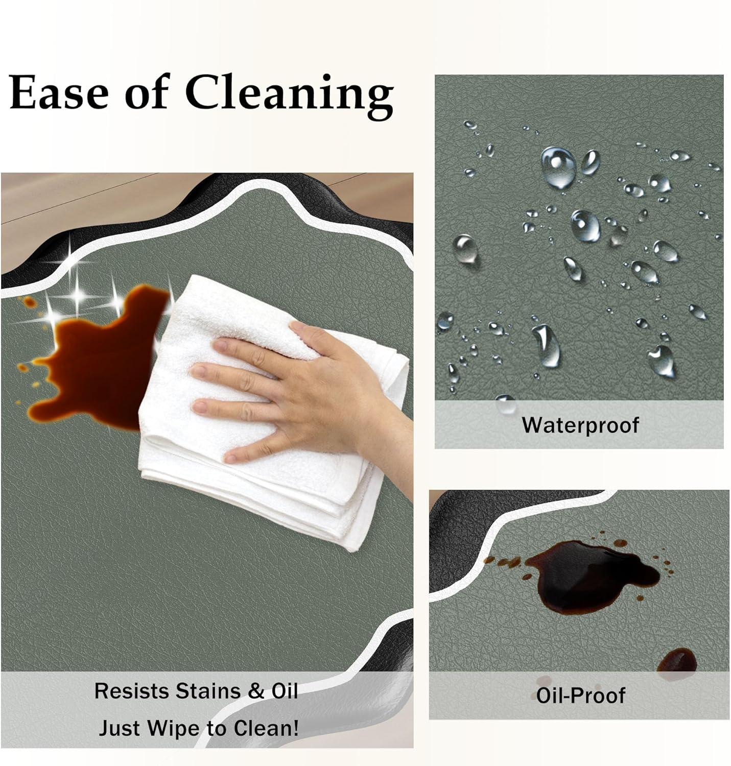 Scalloped Black Gray Kitchen Mats Rugs Sets of 2 Cushioned Anti Fatigue Floor Mat Waterproof Kitchen Rugs Non Slip Foam Comfort Standing Mat for Sink Laundry