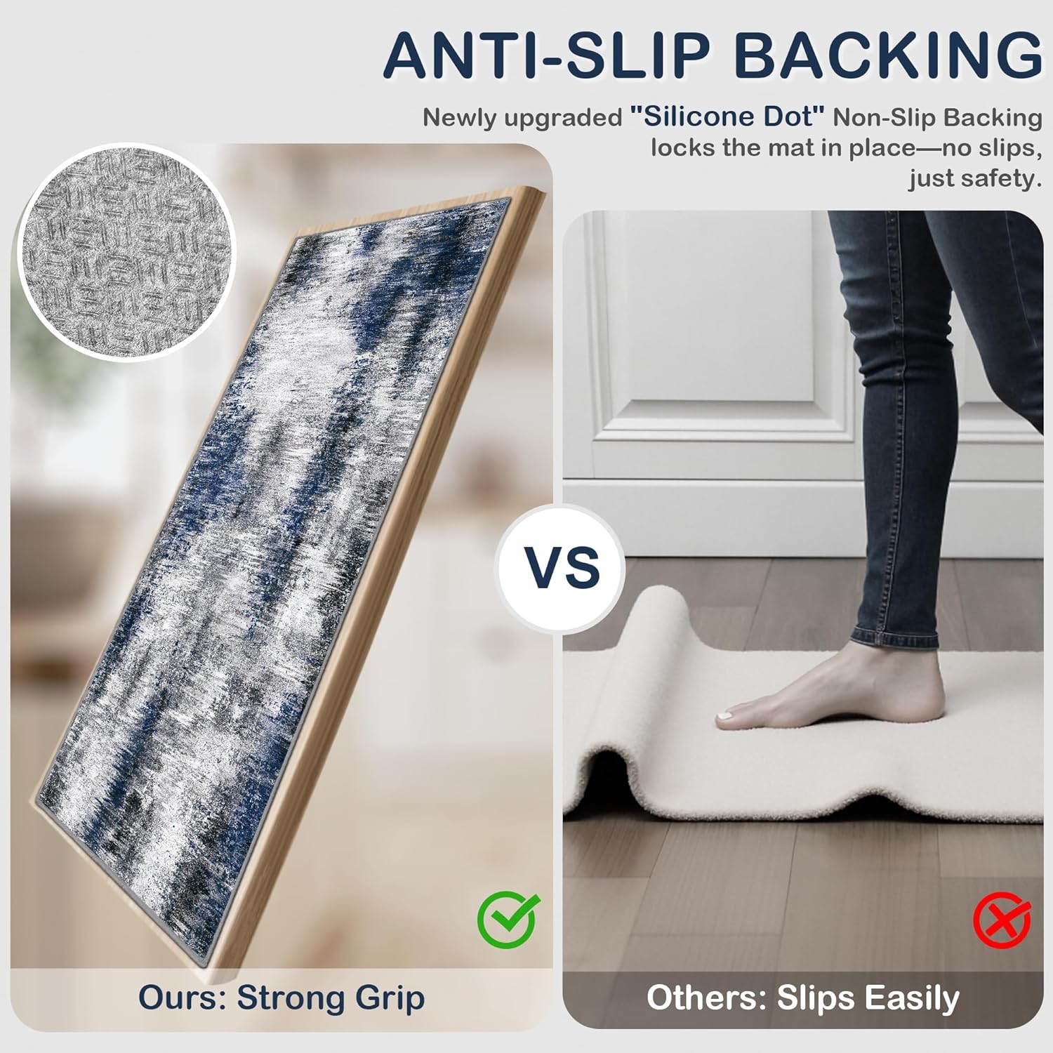 Tritard Upgrade Non Slip Kitchen Rugs Sets of 3 Washable Kitchen Mats for Floor Abstract Kitchen Runner Rug Soft Floor Mat Set Kitchen Carpet Rugs for Hallway, Laundry, Entryway, Office, Blue Grey