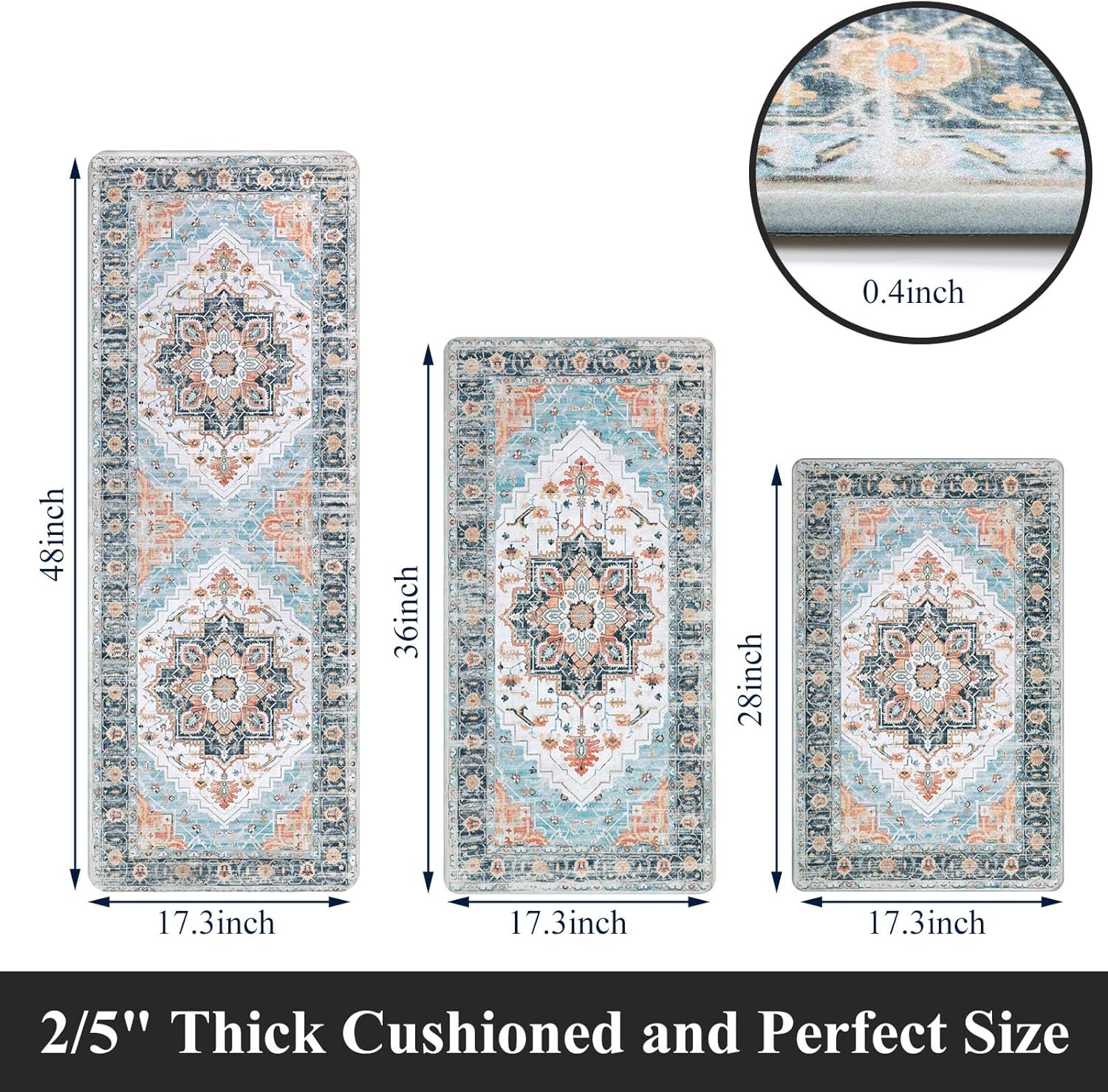 Cushioned Kitchen Rug Sets 3 Piece Anti Fatigue Kitchen Mats for Floor Non Slip Waterproof Kitchen Rugs and Mats Comfort Standing Mat Runner for Home Office,Sink,Laundry