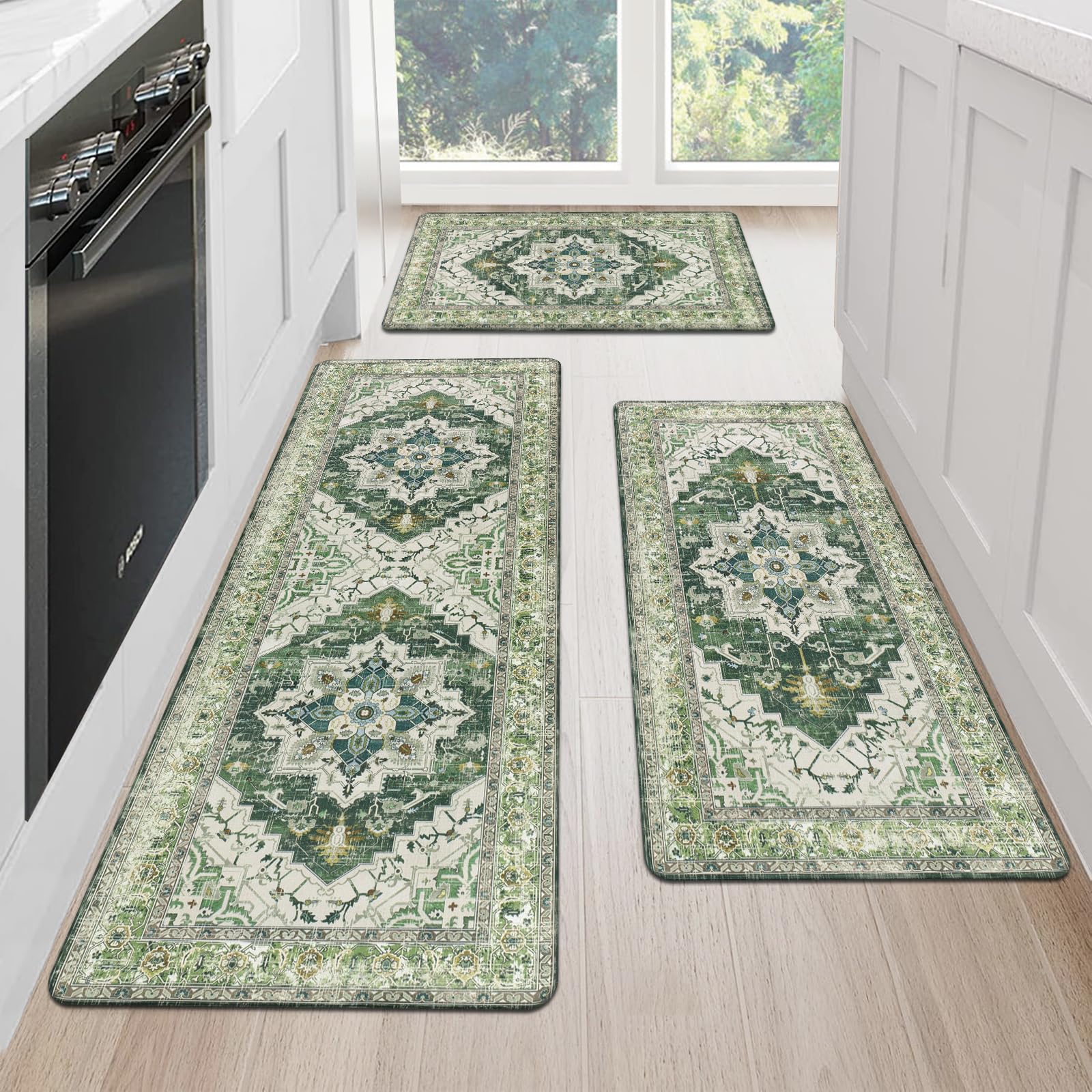 Cushioned Kitchen Rug Sets 3 Piece Anti Fatigue Kitchen Mats for Floor Non Slip Waterproof Kitchen Rugs and Mats Comfort Standing Mat Runner for Home Office,Sink,Laundry