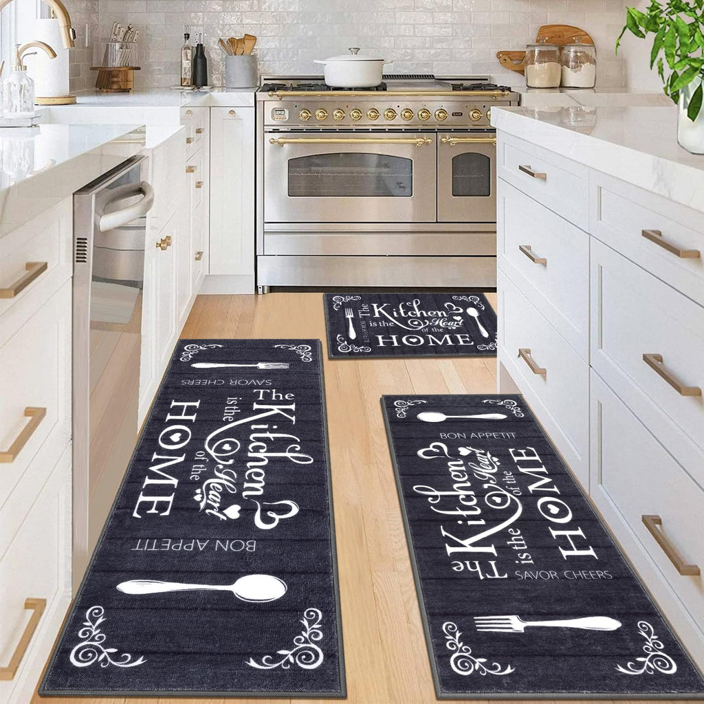 Vaukki Boho Kitchen Rug Sets 3 Pieces, Washable Kitchen Mats for Floor, Non Slip Soft Kitchen Area Rug Floor Mat for Kitchen, Laundry Room and Hallway (Teal, 20''x32''+20''x47''+20''x59'')
