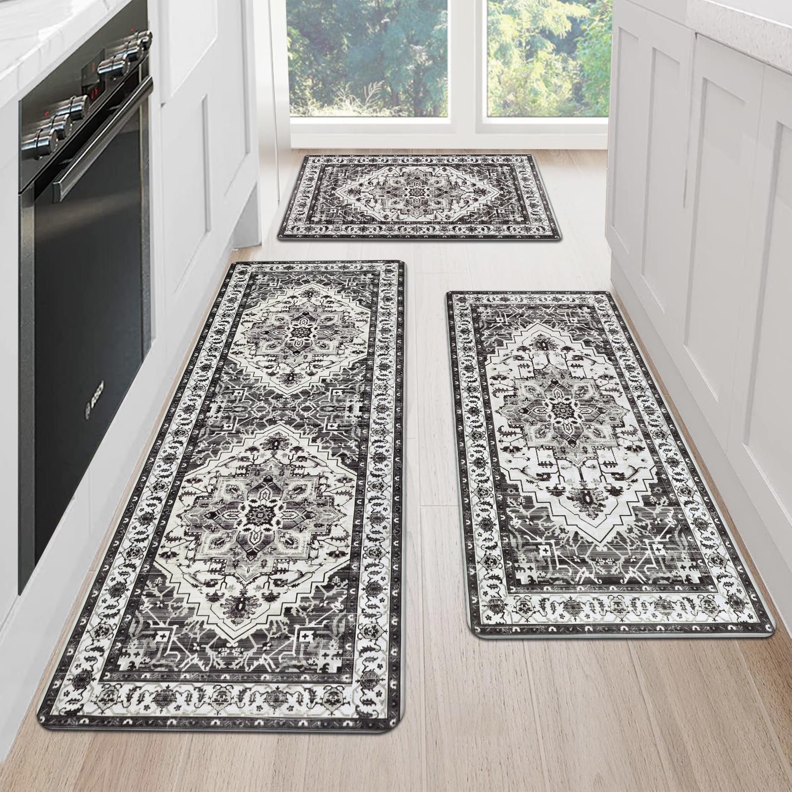 Cushioned Kitchen Rug Sets 3 Piece Anti Fatigue Kitchen Mats for Floor Non Slip Waterproof Kitchen Rugs and Mats Comfort Standing Mat Runner for Home Office,Sink,Laundry