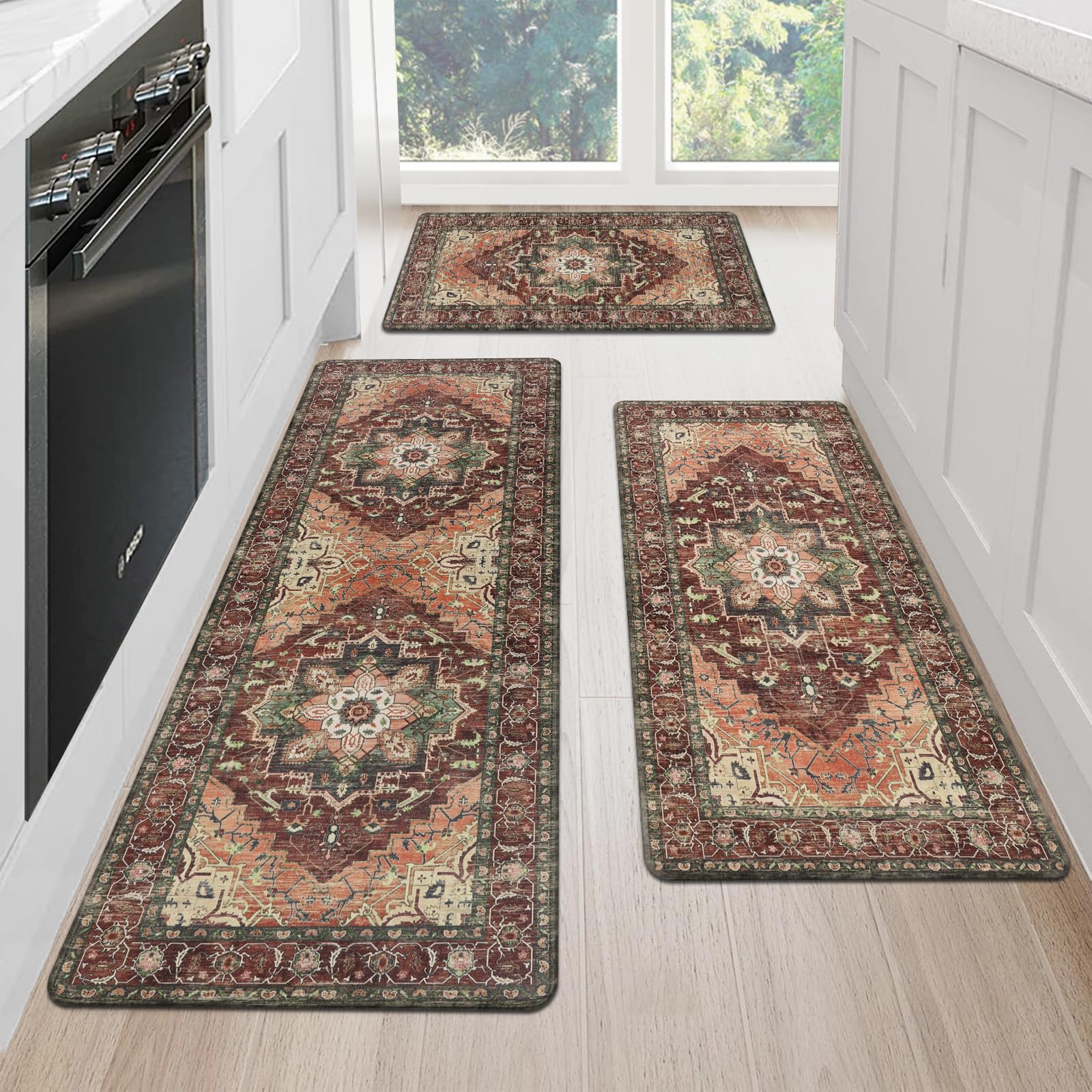 Cushioned Kitchen Rug Sets 3 Piece Anti Fatigue Kitchen Mats for Floor Non Slip Waterproof Kitchen Rugs and Mats Comfort Standing Mat Runner for Home Office,Sink,Laundry