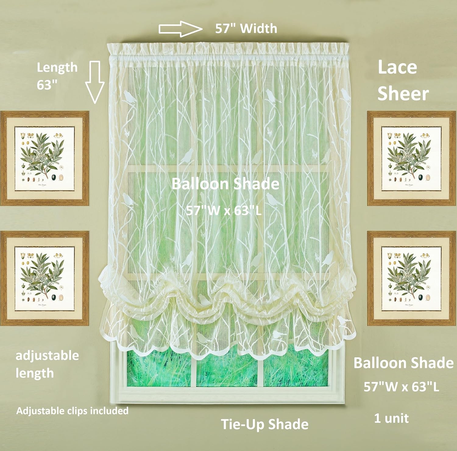 Today's Curtain, Songbird Semi-Sheer Lace Balloon Shade, Ivory, 57" W x 63" L