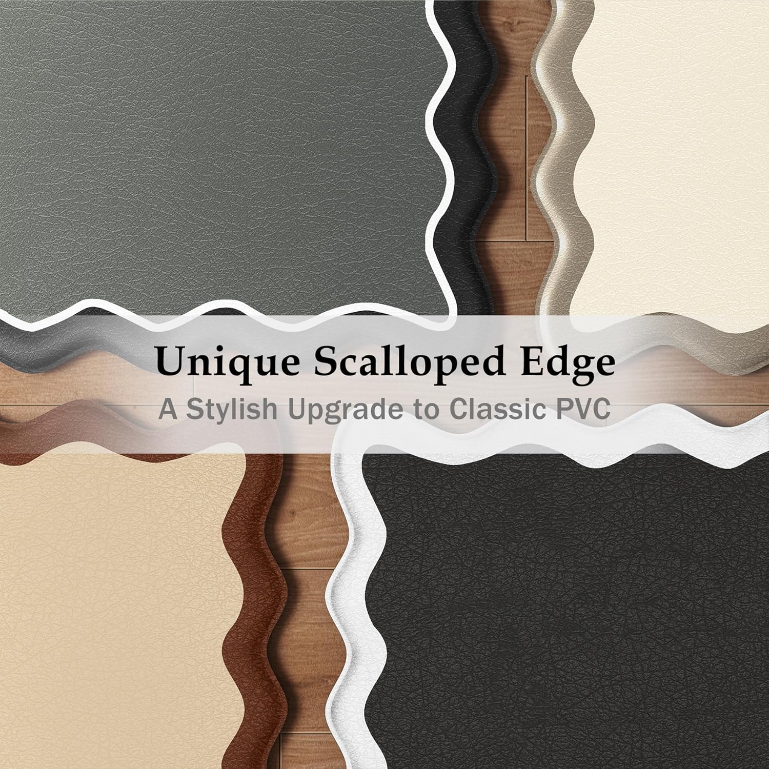 Scalloped Black Gray Kitchen Mats Rugs Sets of 2 Cushioned Anti Fatigue Floor Mat Waterproof Kitchen Rugs Non Slip Foam Comfort Standing Mat for Sink Laundry