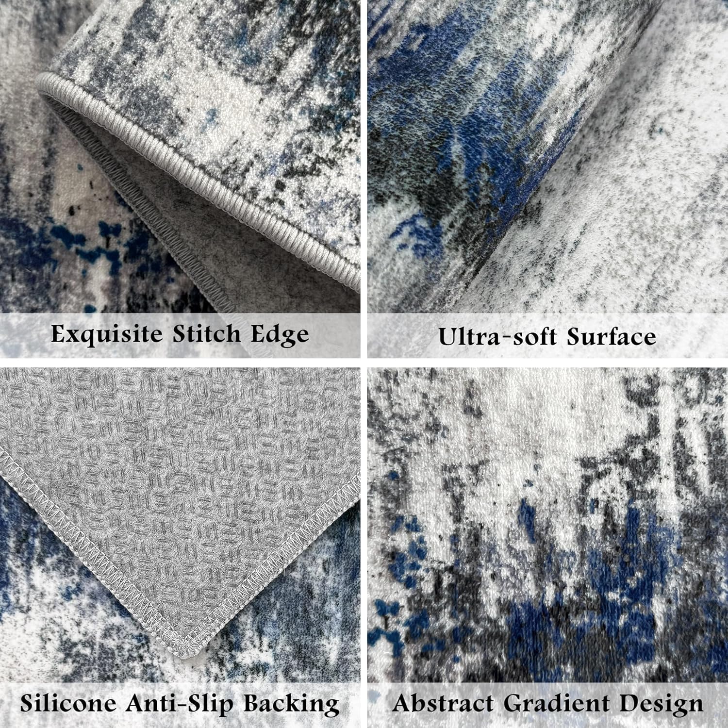 Tritard Upgrade Non Slip Kitchen Rugs Sets of 3 Washable Kitchen Mats for Floor Abstract Kitchen Runner Rug Soft Floor Mat Set Kitchen Carpet Rugs for Hallway, Laundry, Entryway, Office, Blue Grey