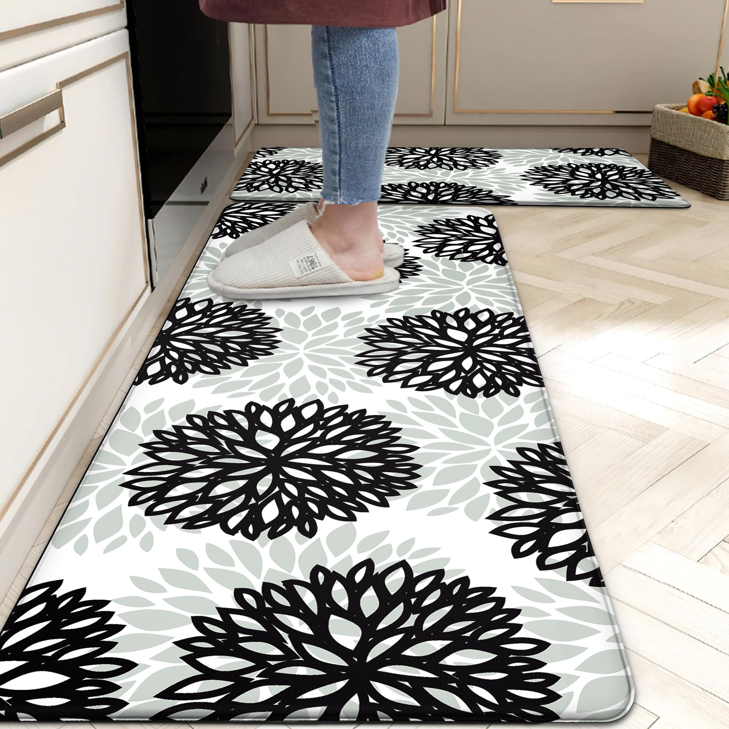 Teal Kitchen Mats Set of 2 Cushioned Anti Fatigue Kitchen Rugs Non Slip Waterproof Runner Memory Foam Kitchen Floor Mat Comfort Standing Mat for Sink,Office,Laundry