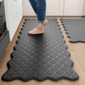 Scalloped Black Gray Kitchen Mats Rugs Sets of 2 Cushioned Anti Fatigue Floor Mat Waterproof Kitchen Rugs Non Slip Foam Comfort Standing Mat for Sink Laundry