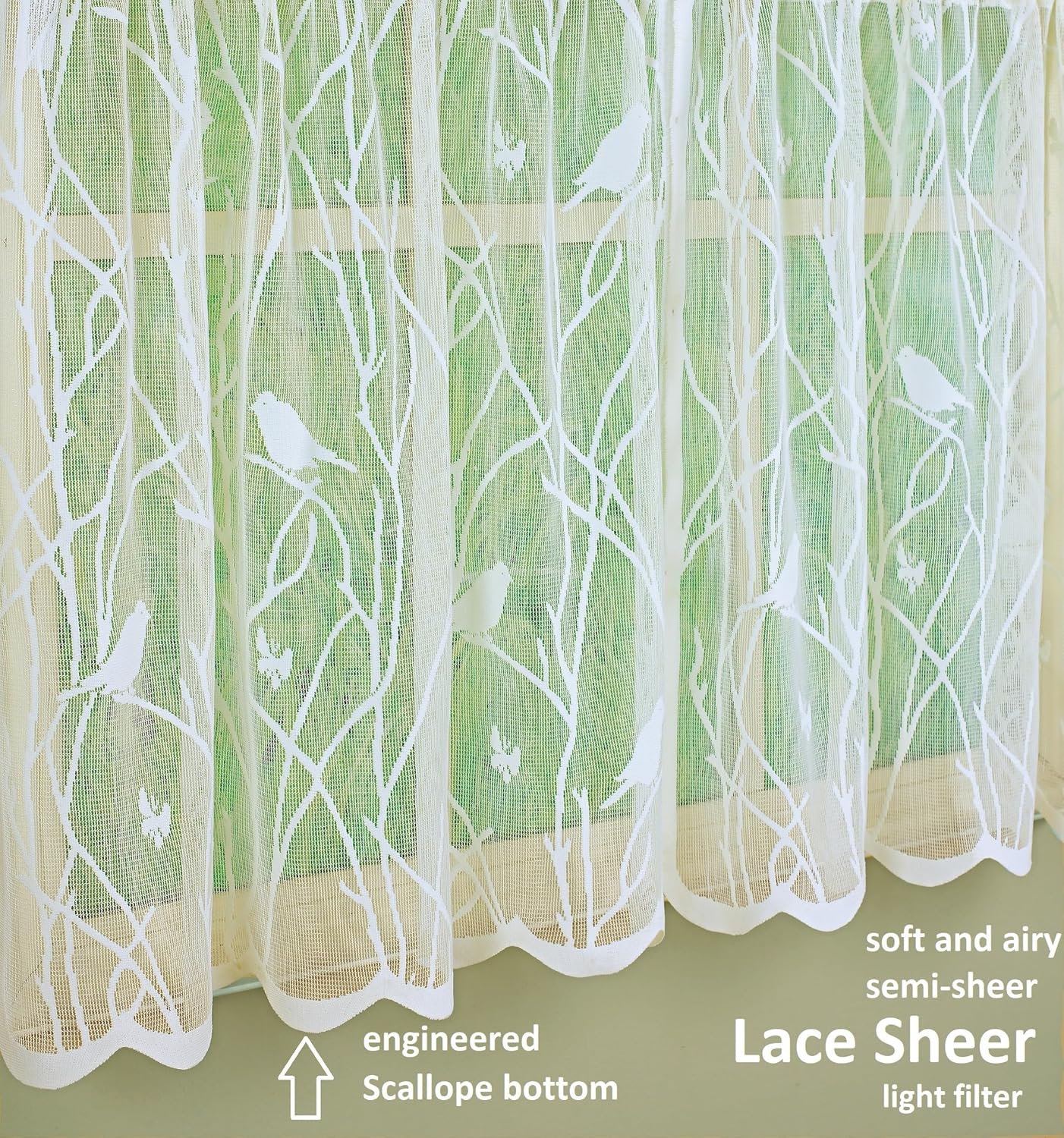 Today's Curtain, Songbird Semi-Sheer Lace Balloon Shade, Ivory, 57" W x 63" L